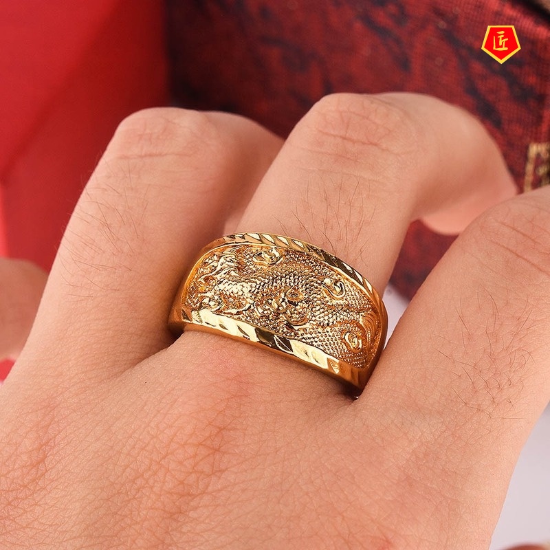 [Ready Stock]Dragon and Phoenix Gold Couple Rings Temperament Personality