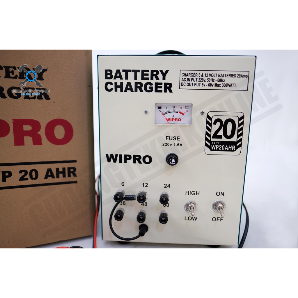 Charger Aki Mobil Motor WIPRO 20AH / Baterai Charger 20AH / Cas Accu 20 AH