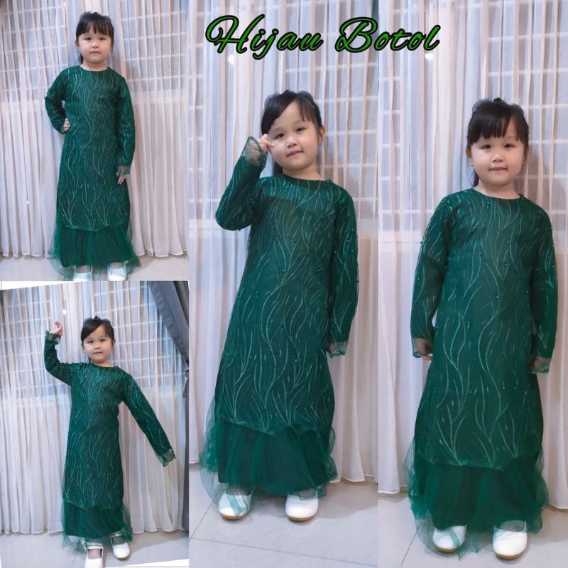 BAJU GAMIS ANAK BROKAT BRUKAT KIDS KID POLOS GERALDA WARNA HIJAU BOTOL EMERALD