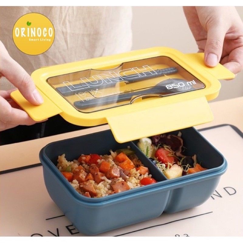 Lunch box Orinoco kuning | lunch box bento lengkap dengan sendok sumpit | lunchbox bebelac gold