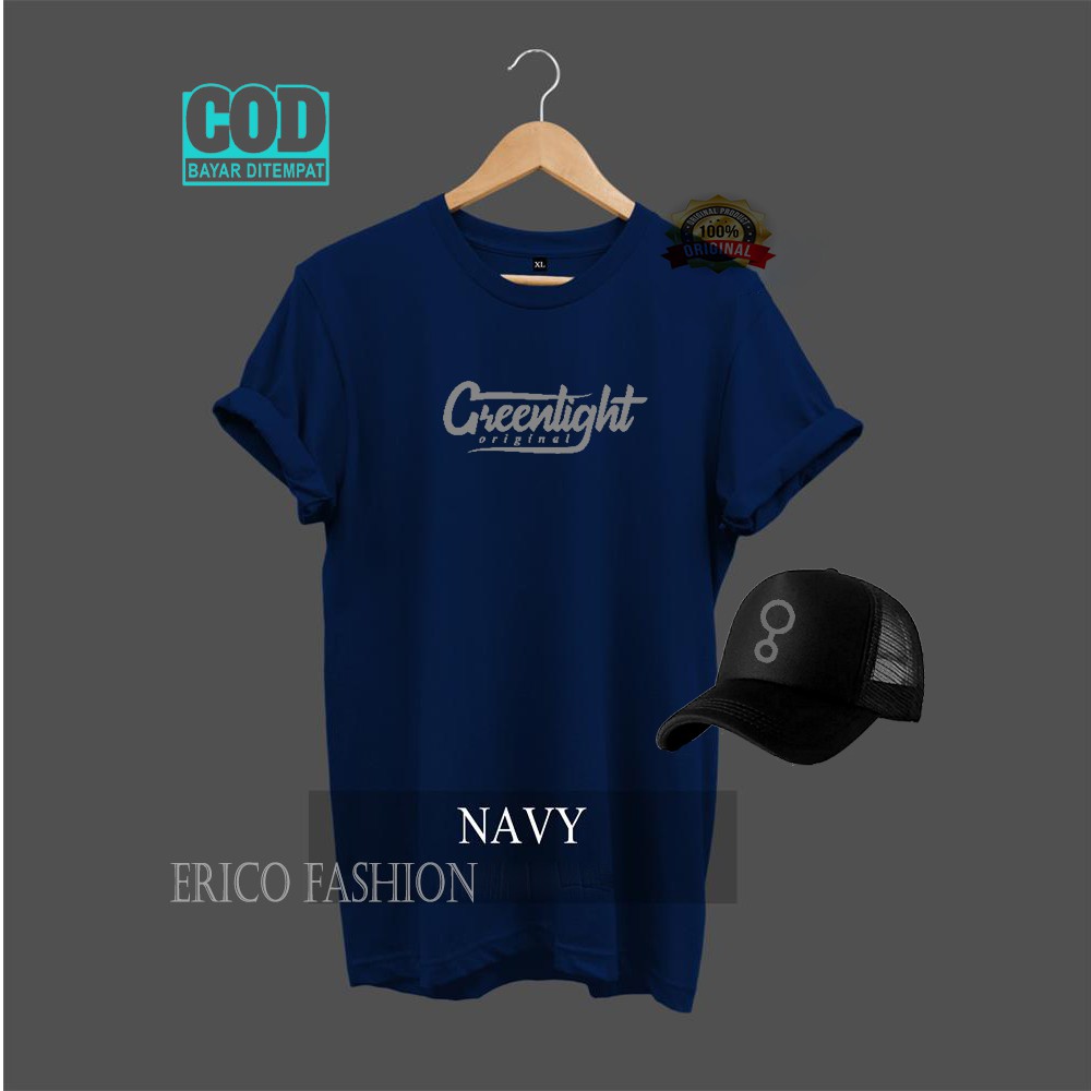 FREE TOPI.. kaos Lengan Pendek GREENLIGHT original Logo Silver / kaos Pria Distro Quality Premium