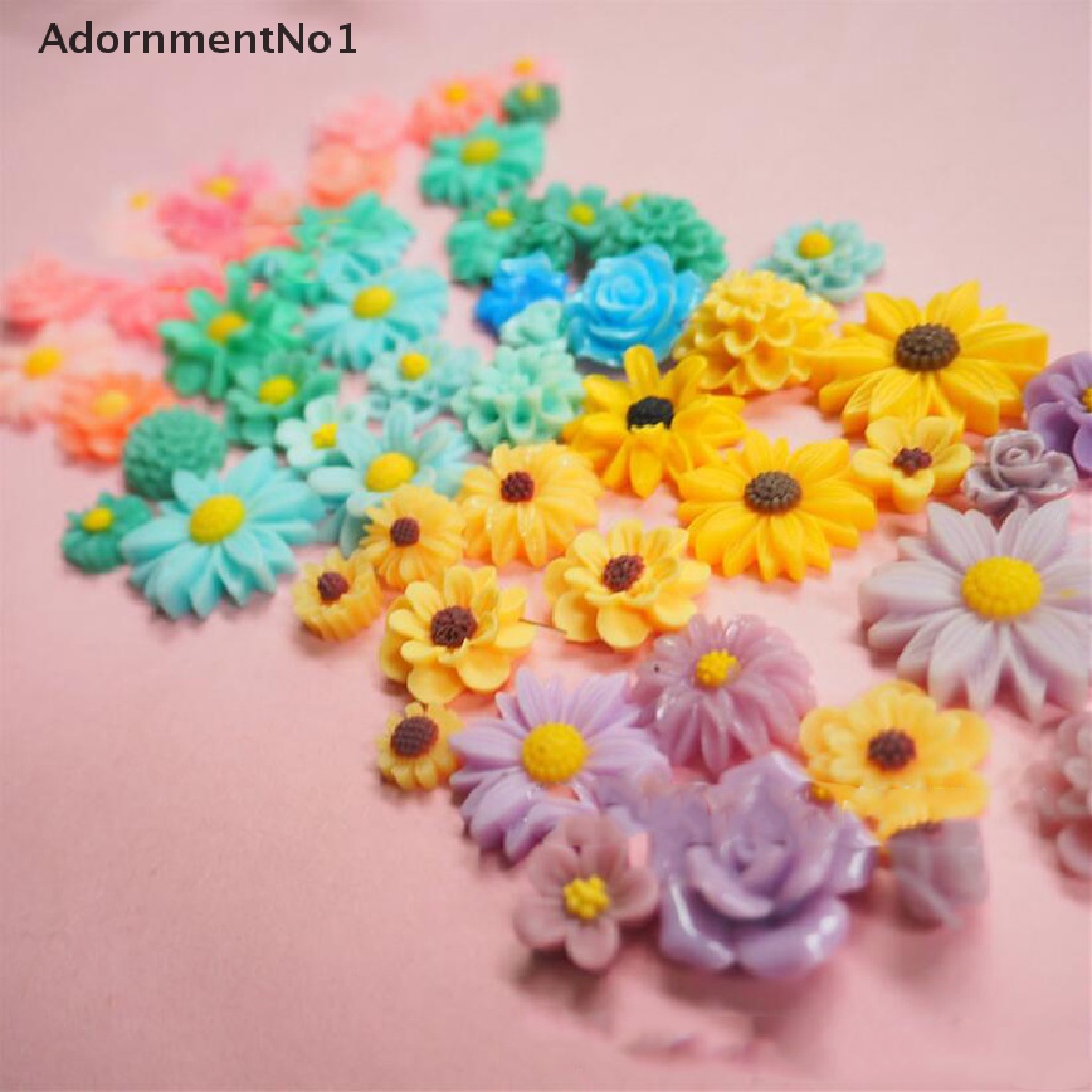 (AdornmentNo1) 11pcs / Set Charm Cabochon Flatback Motif Bunga Aster Bahan Resin Untuk Scrapbook / Craft DIY