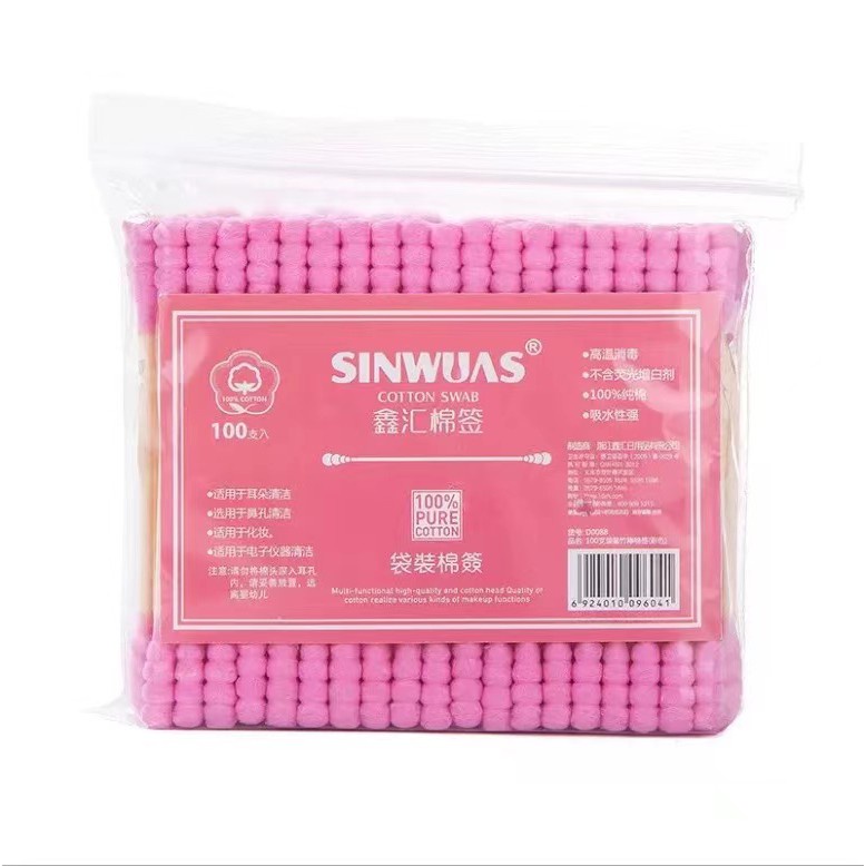 Kangaroomom 100pcs/pack Baby Cotton Swabs Thin Buds   Berwarna Ganda-Spiral Ujung Kapas  Sanitary Swab Small - AG2