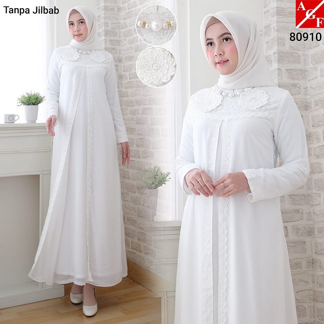 Baju Gamis Wanita Dewasa / Syari Putih Lebaran Umroh Haji