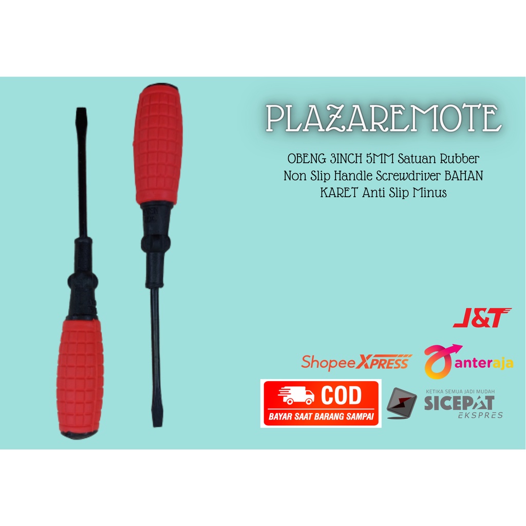 OBENG DIAMETER 5MM Satuan Rubber Non Slip Handle Screwdriver BAHAN KARET Anti Slip Plus &amp; Minus