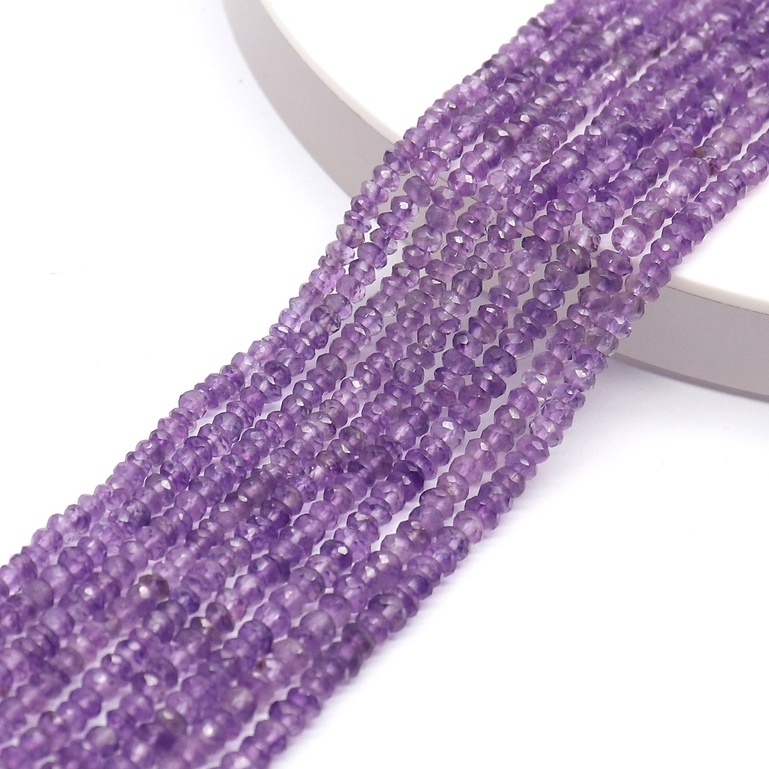 MANIK MANIK BATU AMETHYST 3.5 - 4 mm BENTUK ROUNDELL BAHAN UNTUK GELANG DAN KALUNG | MANIK BATU ALAM