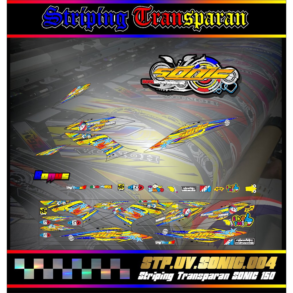 Sticker Striping Variasi Motor SONIC/ Stiker Motor Variasi Transparan/UV Thailook SONIC 004