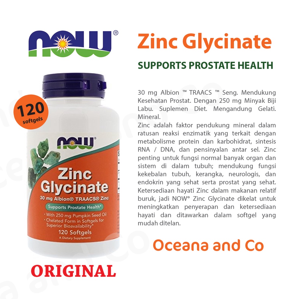 Now Foods Zinc Glycinate 30mg isi 120 Softgels ORIGINAL