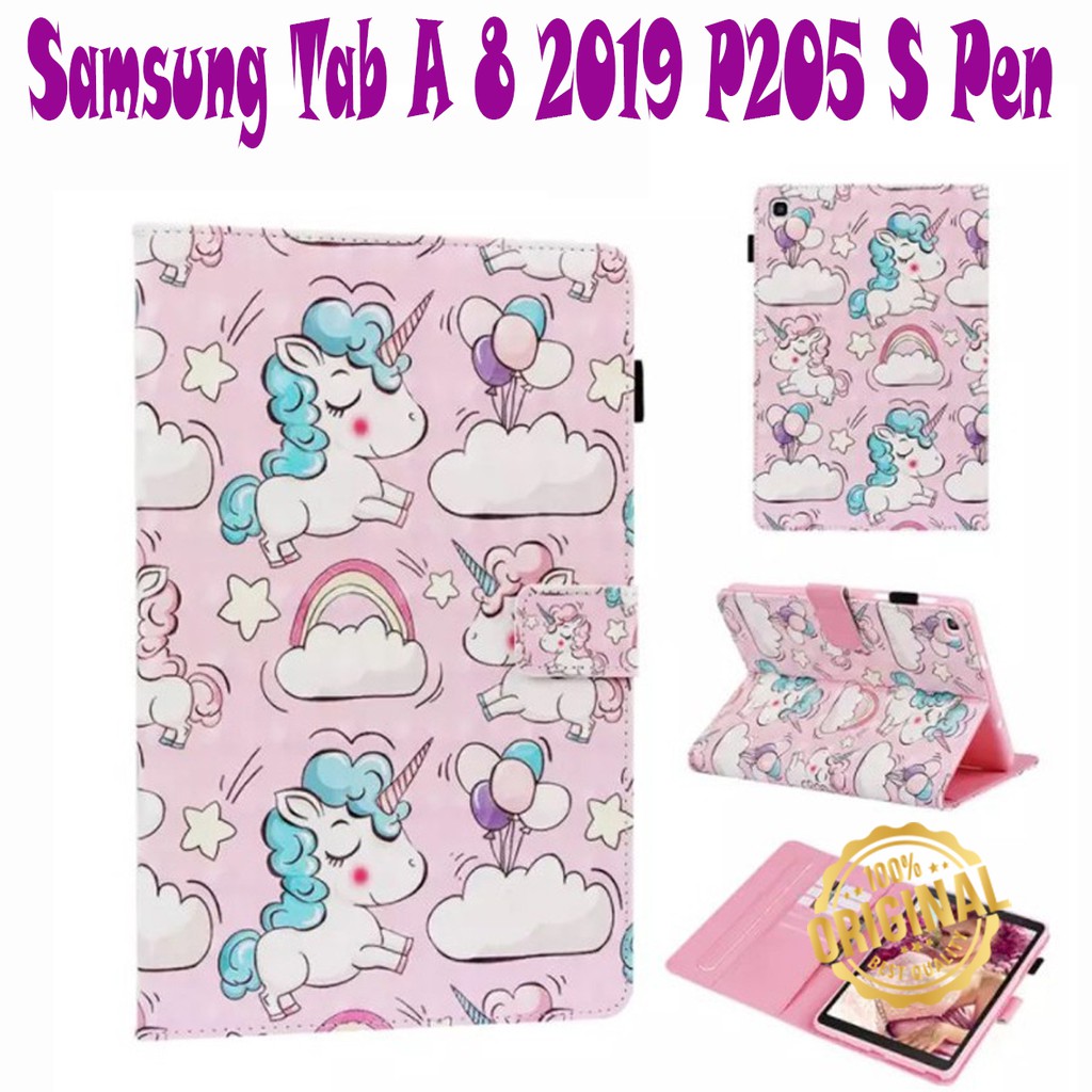 Samsung Tab A8 A 8 2019 P205 S Pen Flip Case Cover Kids Unicorn Lucu