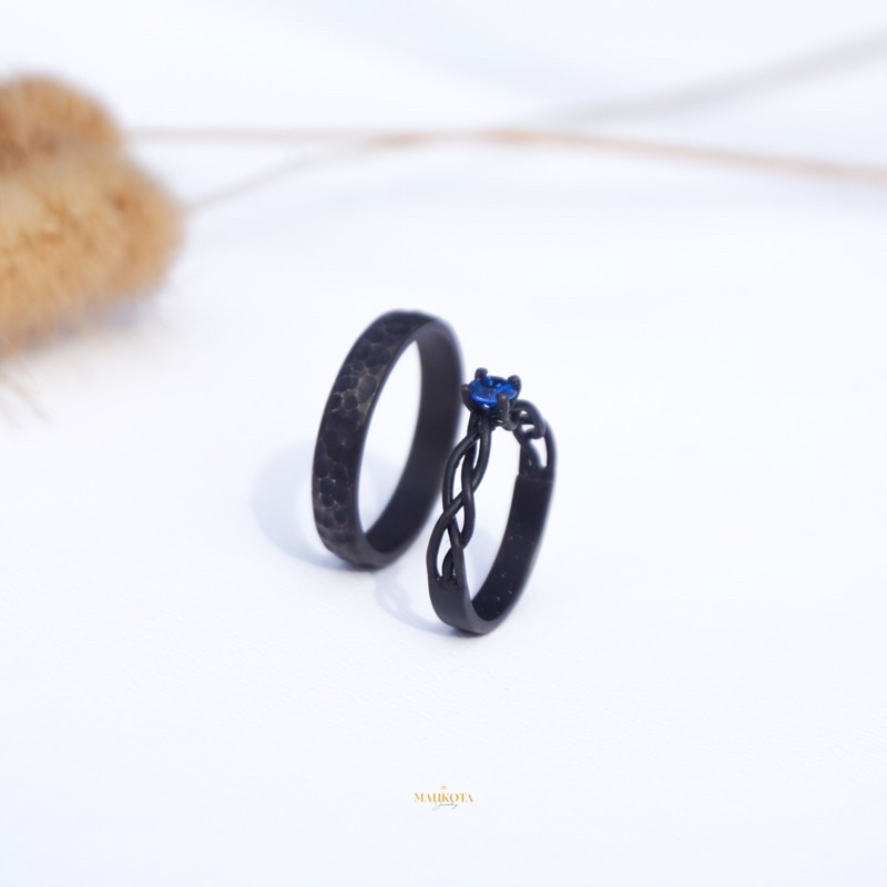 GARANSI 1 TAHUN - BLACK RUSTIC RING WIRE EMAS PALLADIUM