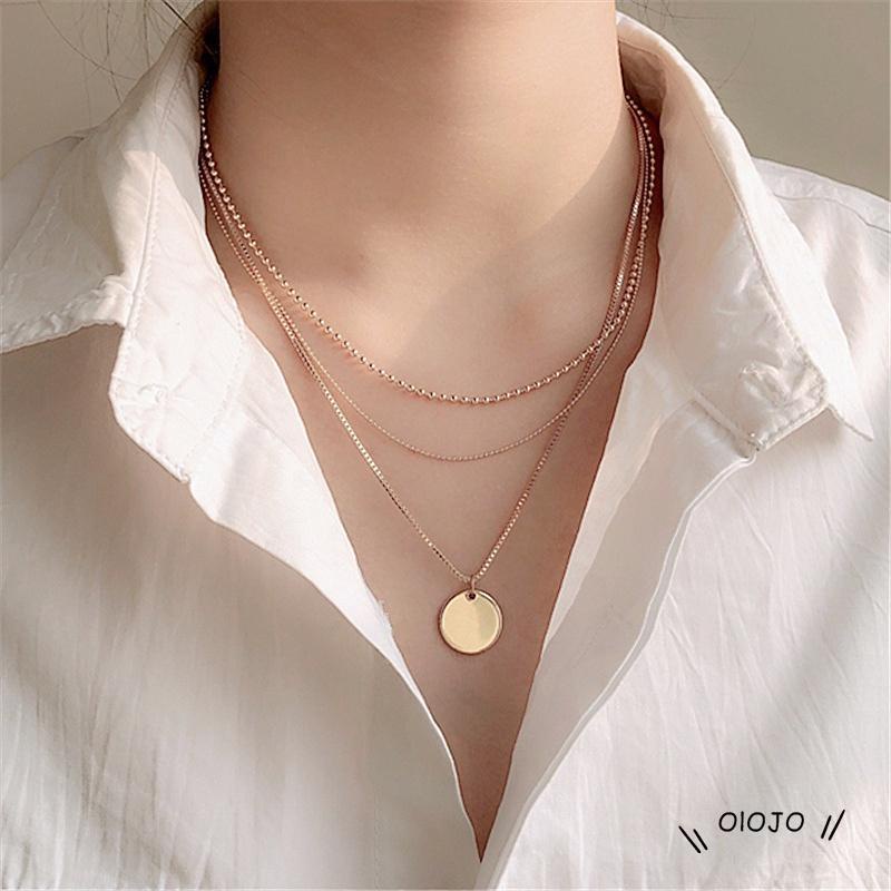 Korea Fashion Multilayer Liontin Kalung Wanita Emas Choker Perhiasan Aksesoris - ol