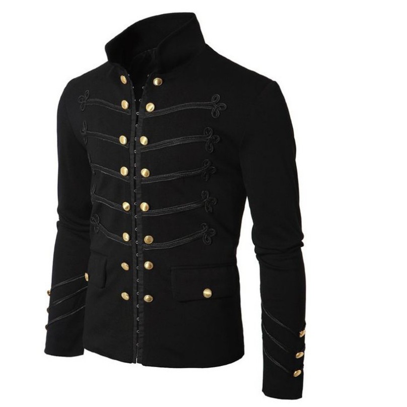 TERBARU Men Vintage Military Jacket Gothic Military Parade Jacket Embroidered Buttons Solid Color