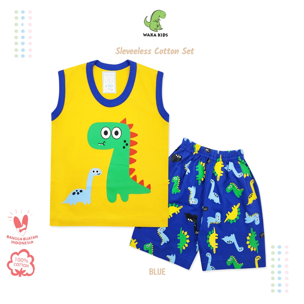 Wakakids Baju Singlet Setelan Bayi Anak Laki Laki Usia 6 - 12 Bulan Motif Dino 3126