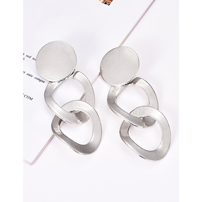 LRC Anting Tusuk Fashion Silver Alloy Chain Shape Earrings F32186