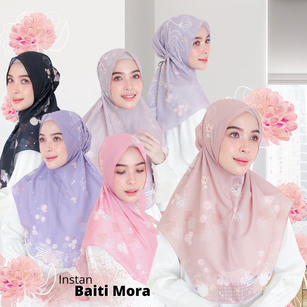 Hijabwanitacantik - Instan Baiti Mora Series | Hijab Instan Bergo | Jilbab Instan Motif Printing Premium
