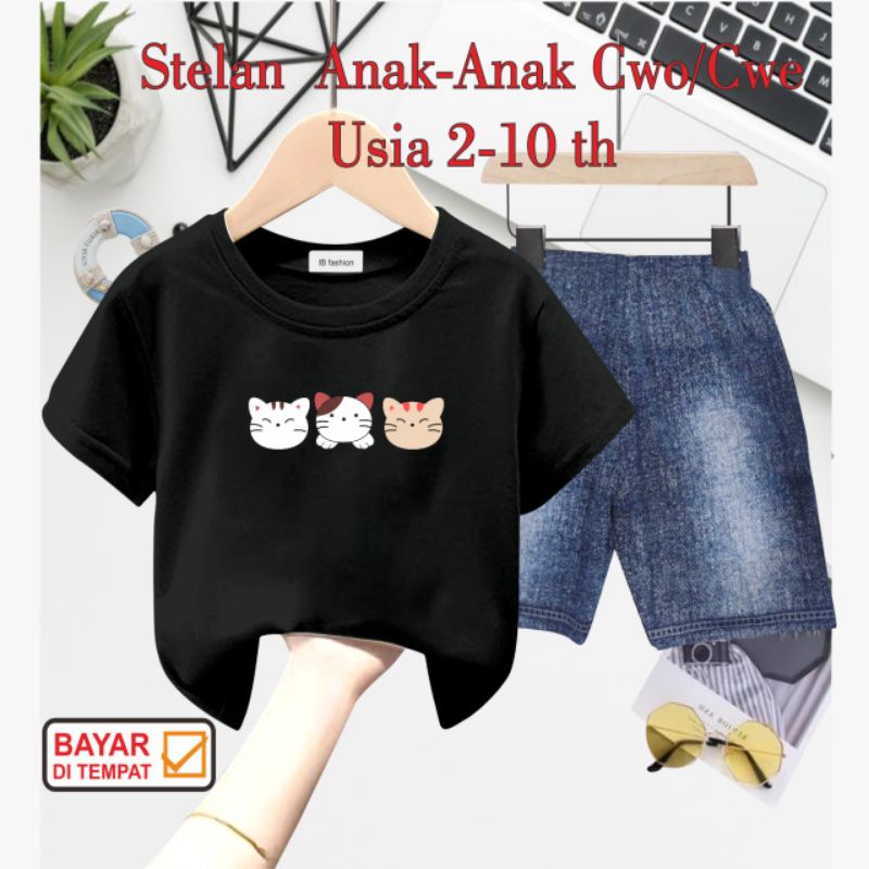 ((IB))SETELAN ANAK2 UNISEX SEMI JEANS/KUCING DIGITAL SABLON