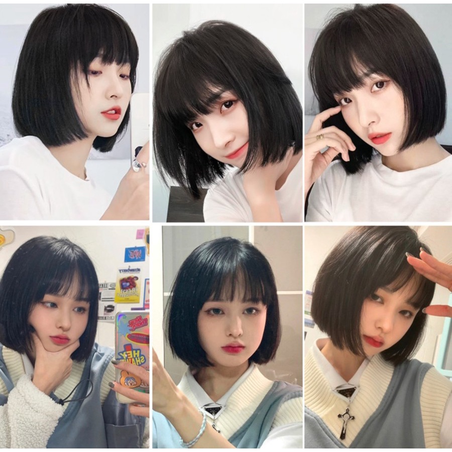 WDA-13 wig rambut palsu pendek bob daily natural wanita hitam dark