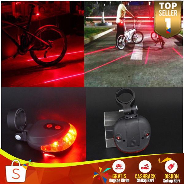 Lampu LED Sepeda Belakang Murah Bicycle Laser Strobe Taillight 5 LED Waterproof Mudah Dipasang