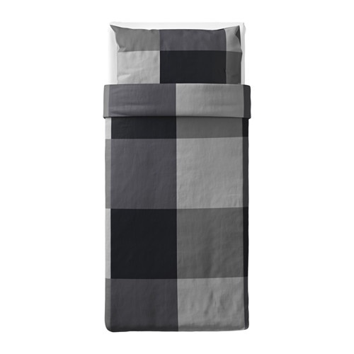 BRUNKRISSLA Duvet cover 150x200 cm dan sarung bantal cokelat / hitam