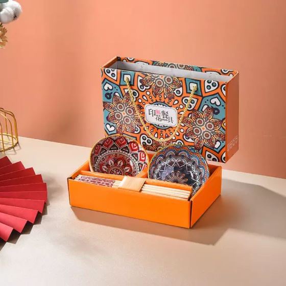 HAMPERS NATAL - HAMPERS HARI RAYA / SOUVENIR MANGKOK BOHEMIAN SET ISI 2 KERAMIK OREN/ MANGKOK BOHEMI