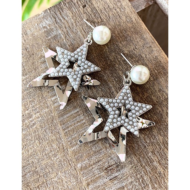 LRC Anting Tusuk Fashion Gold Alloy Pearl Pentagram Stud Earrings F66533