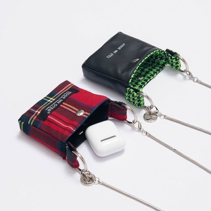 Retro niche red plaid mini headphone bag messenger chain bag