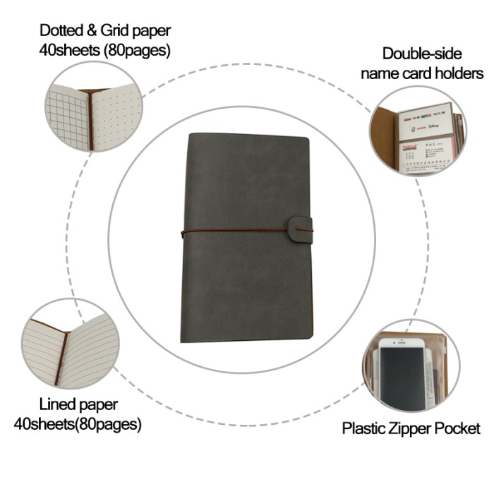 Triple W 4in1 Premium Leather Note Book Paper Kraft Grid Dotted Ruled Buku Kerja Catatan Agenda A5