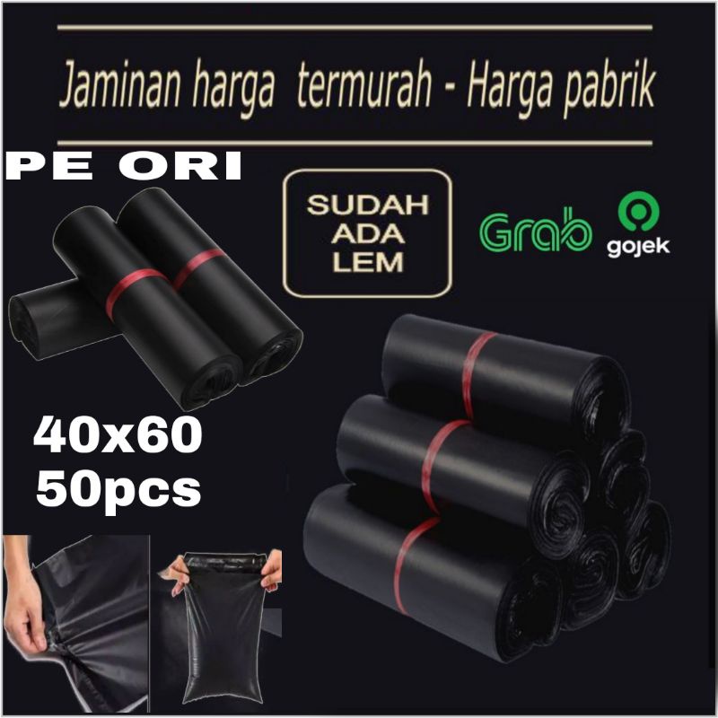

POLYMAILER 40X60 50PCS HITAM PE GLOSSY/PLASTIK PACKINGAN ONILINE SHOP