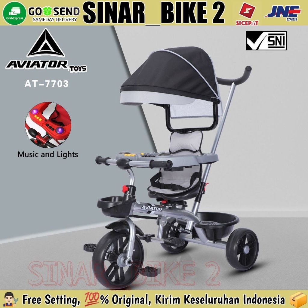 Sepeda Roda Tiga Anak  AVIATOR AT-7703 Kursi Putar Pengaman Musik