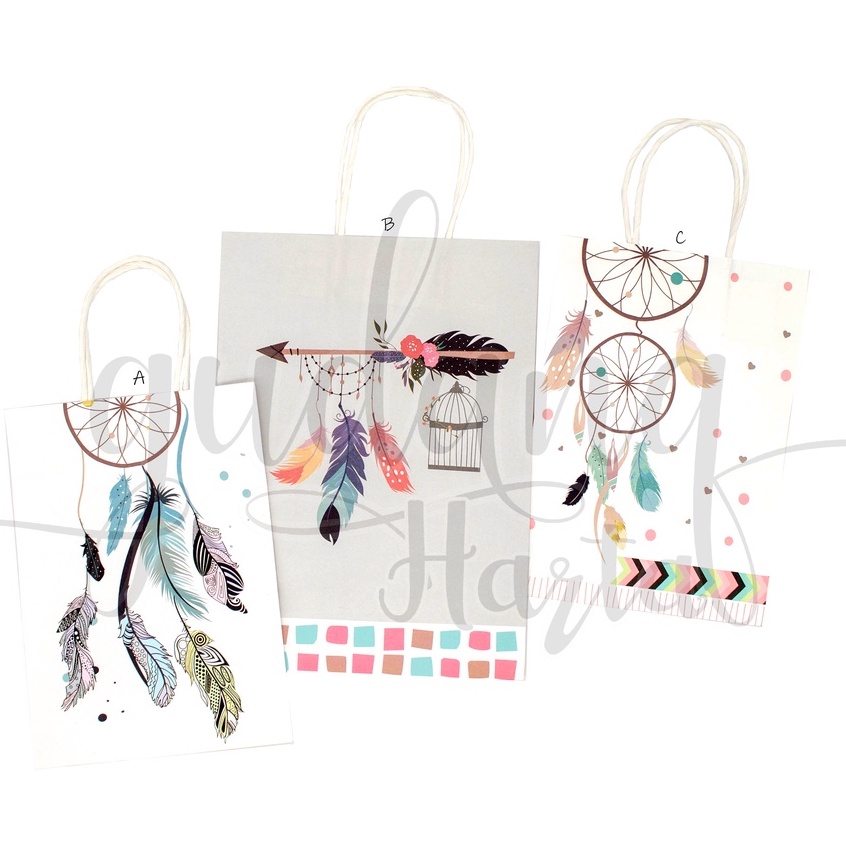 Paper Bag Dream Catcher Tas Kado Motif Gantungan Bulu GH 507016