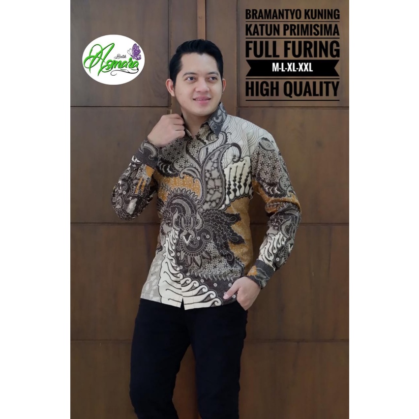 BRAMANTYO KUNING ASMARA BATIKSOLOAMANAH BAJU KEMEJA BATIK SOLO PRIA LENGAN PANJANG PENDEK LAPIS FURING ATASAN BATIK PREMIUM MODERN KATUN HALUS PAKU AJISASTRO BIRU GIYANDRA BIRU MERAK KAMULYAN BRAMANTYO CIUNG BIRU KEMBANG PAGER BIRU MERAK KAMULYAN BIRU KLA