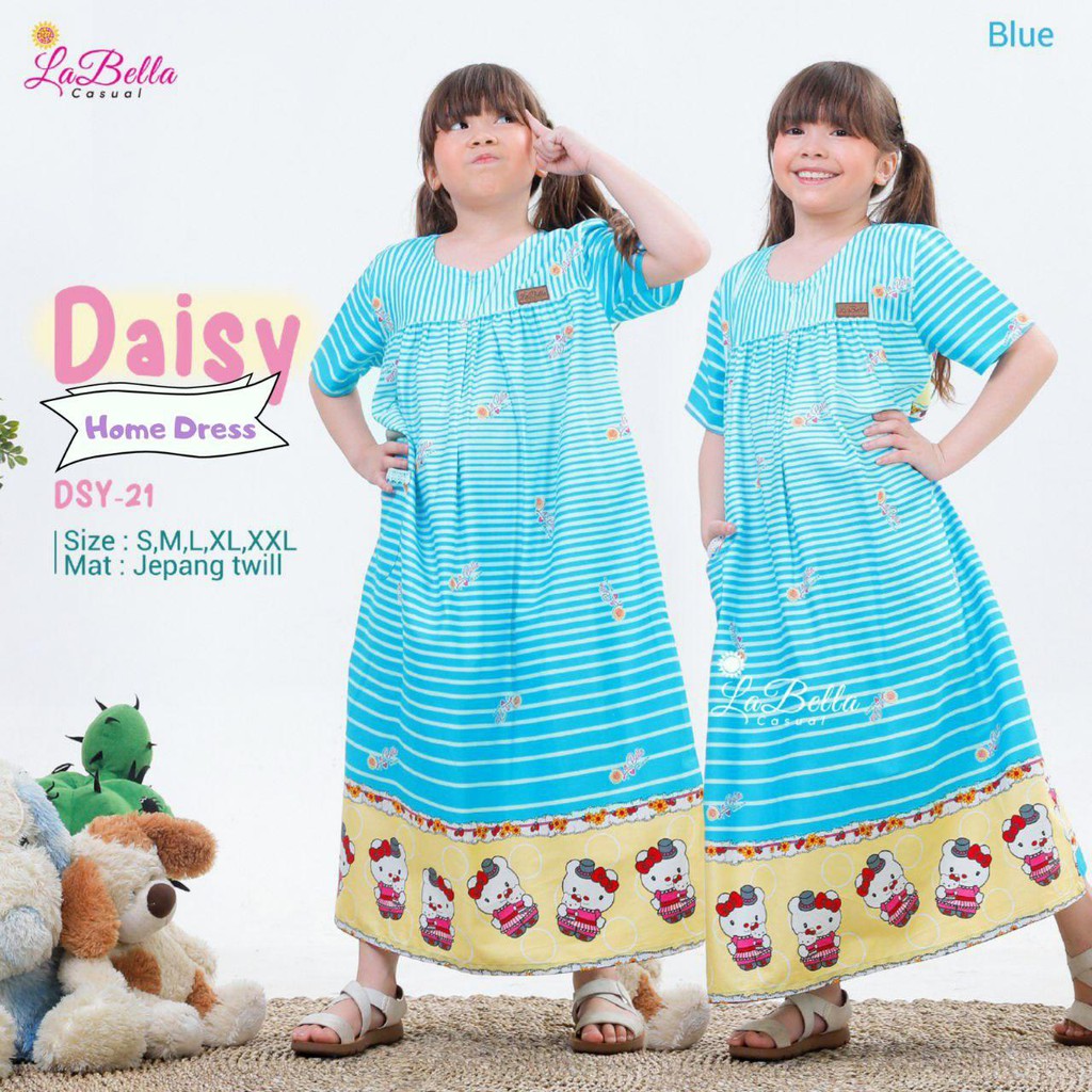 HOME DRESS ANAK LABELLA DAISY USIA 2 - 9 tahun KATUN JEPANG TWILL MOTIF HELLO KITTY MOTIF BUNGA LUCU