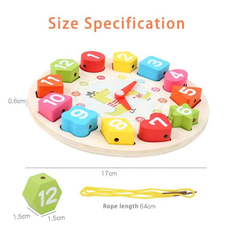 Mainan edukasi SETON CLOCK - Mainan Edukatif - Jam Puzzle Bentuk Meronce Angka - wooden toys