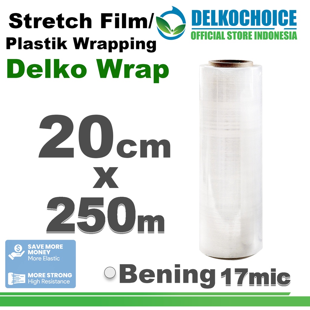 

Plastik Wraping Stretch Film BENING 20cm x 250m Pembungkus DELKOWRAP PREMIUM / SATUAN