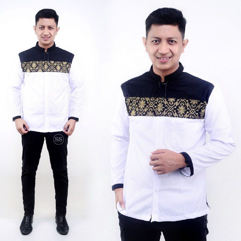 Baju Koko Pria Dewasa Muslim Kurta Pria Lengan Panjang Premium Murah Kemeja Pria Lengan Pendek Kemeja Putih Pria Lengan Panjang Bordir spesial putih