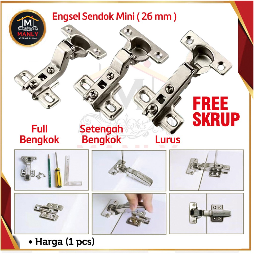 Engsel Sendok Mini 26 mm isi (1 pcs) / Engsel Pintu Lemari Kecil.. Free Skrup