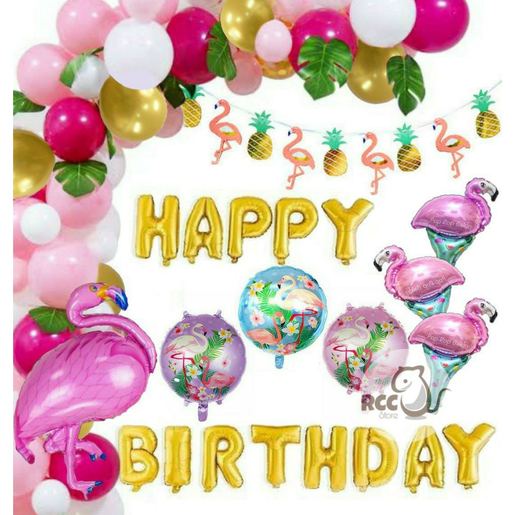 Paket Dekorasi Hiasan Balon Ulang Tahun / Happy Birthday Flamingo 01