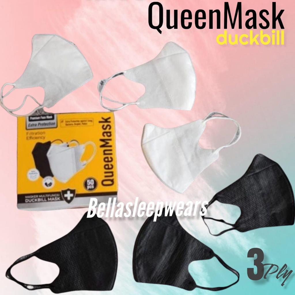 QUEEN MASK DUCKBILL 3PLY GARIS MURAH - MASKER DUCKBILL PREMIUM 3PLY QUEENMASK BOX ISI 50 FACE MASK