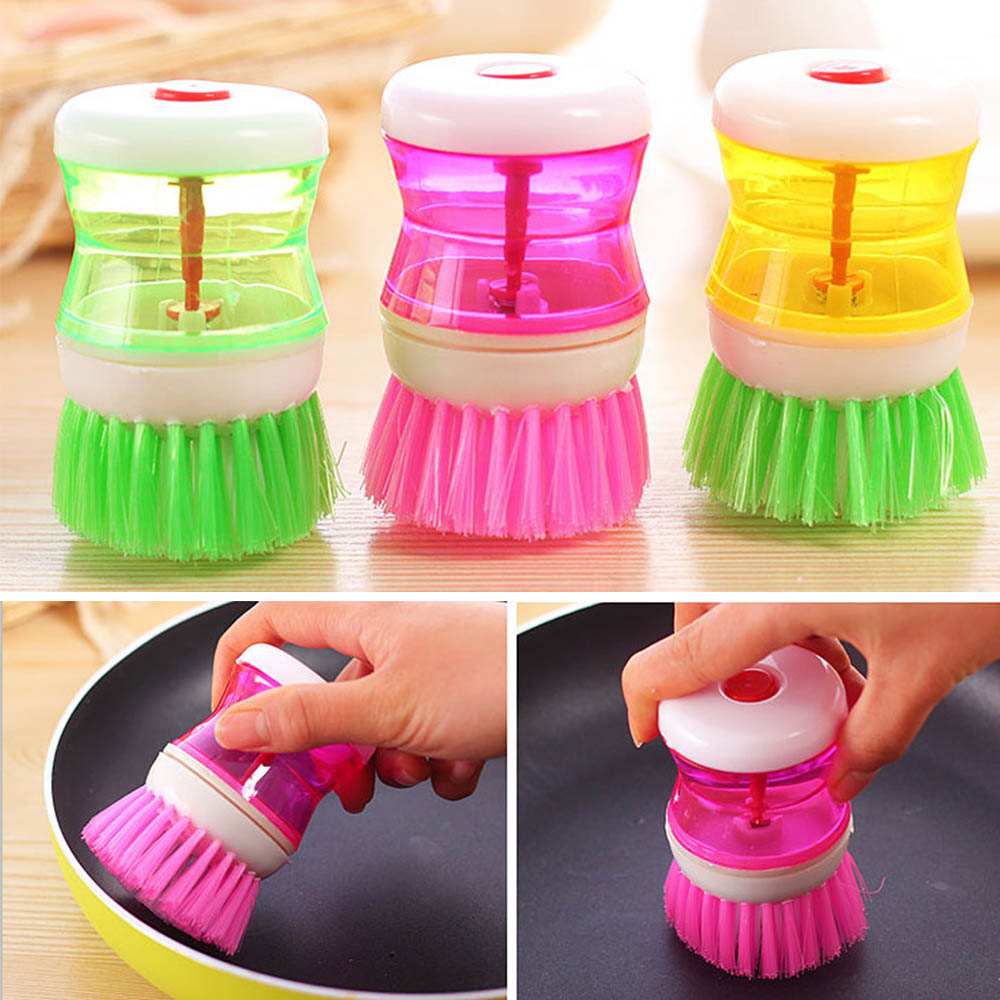 1Pc Kitchen Hydraulic Washing Brush / Liquids Soap Dispenser /Dish Bowl Cleaning Brushes With  Liquid Soap Dispenser