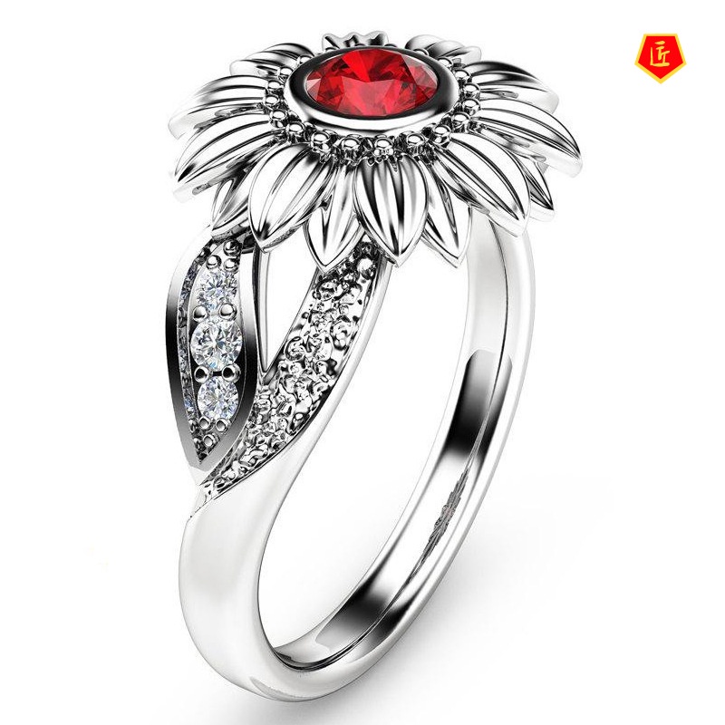 [Ready Stock]Sunflower Ruby Ring Fashionable and Elegant