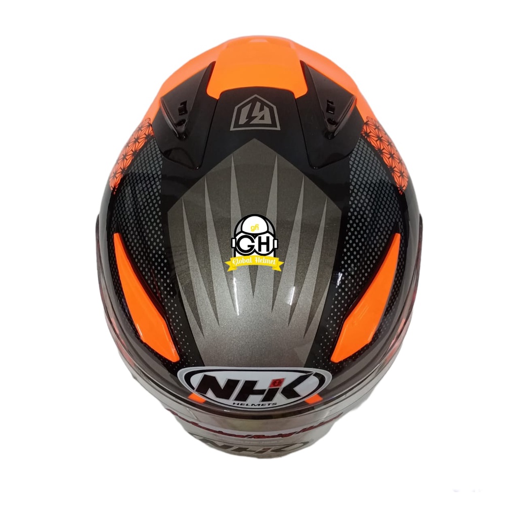 HELM NHK R1 MOTIF BIZARE ORANGE FLO SILVER NHK R-1 BIZARE ORANGE FLOURECENT SILVER DOUBLE VISOR