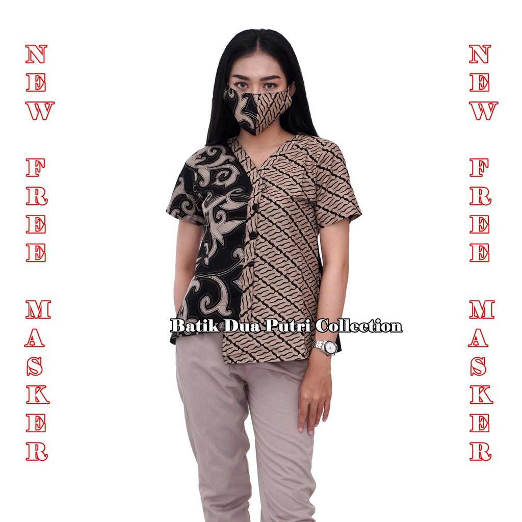 Batik Wanita Modern atasan Blouse Putri Kembar Coklat Muda