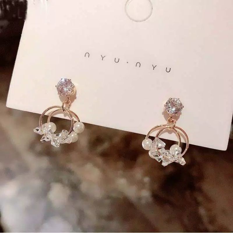 FerenHongXia anting tusuk mutiara kristal bahan metal gaya korea