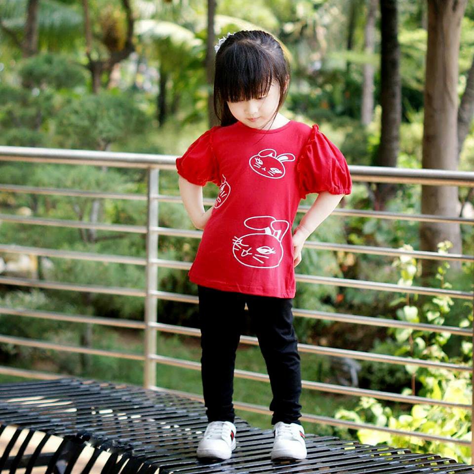 Setelan Anak Cewek  Shoulder Ball Rabbit Red Set 2in1 (baju, celana)