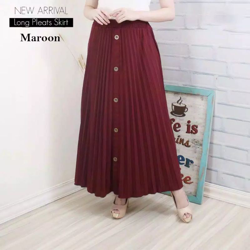 ROK WANITA PLISKET VARIASI KANCING DEPAN - BAHAN HYGET SYPER ( PREMIUM )-Maroon
