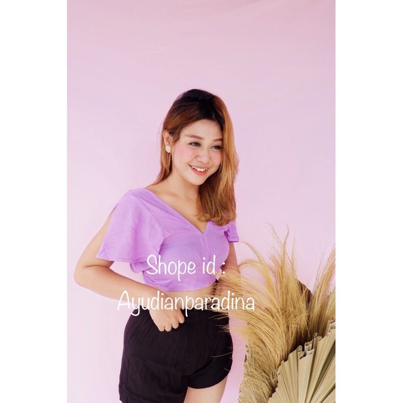 TOP SELENA  V NECK BLOUSE PUFFY TOP CROP TOP