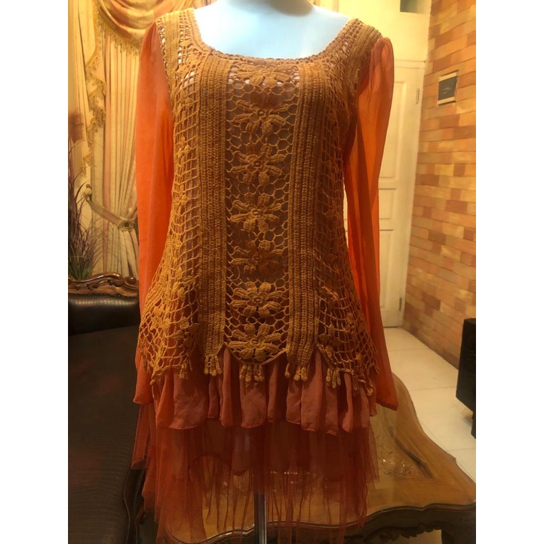 Baju Atasan Fashion Size S Bahan Rayon Kombinasi Brokat Dan Tile