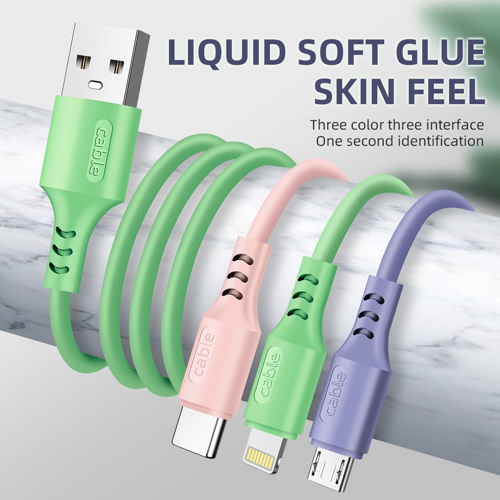 【33LV.ID】Kabel Data 3in1 Macaron 3A Bahan Silikon Support Fast Charging Km07