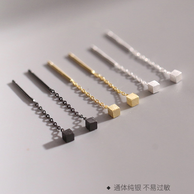 Geometry Design Mini Square Short Ear Line Drop Earrings for Women Bride Fashion Jewelry