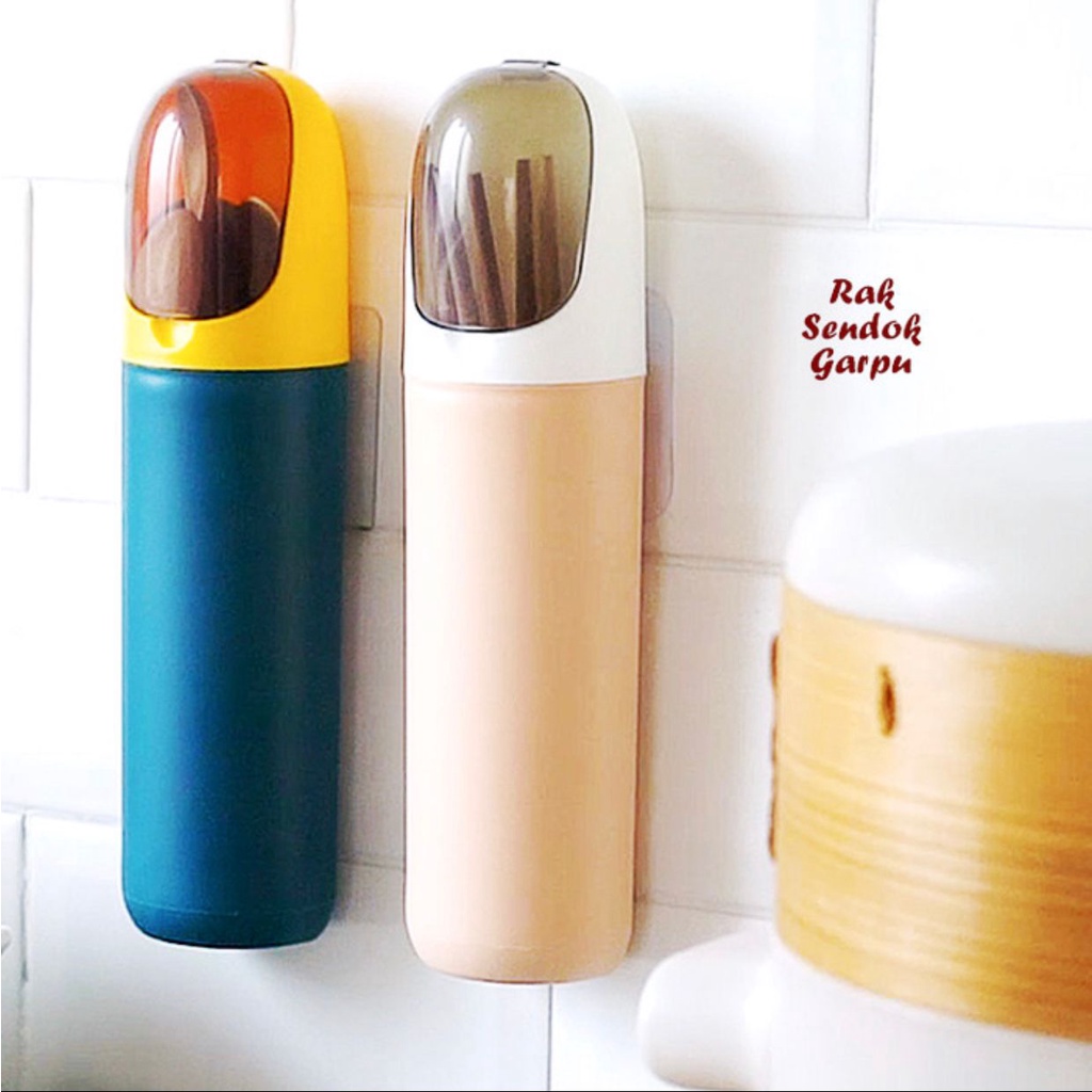 Rak Sendok Garpu NEWW Model Gantung tempat sendok garpu sumpit ada tutupnya